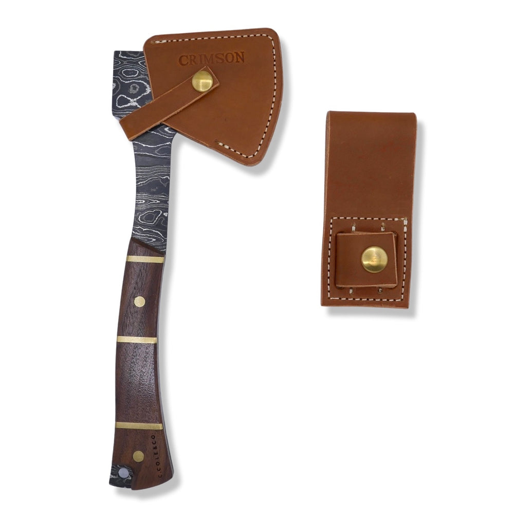 
                      
                        Damascus Axe - Walnut Handle W/ Brass Inlays - Chris Cole Design - Crimson Tactical
                      
                    