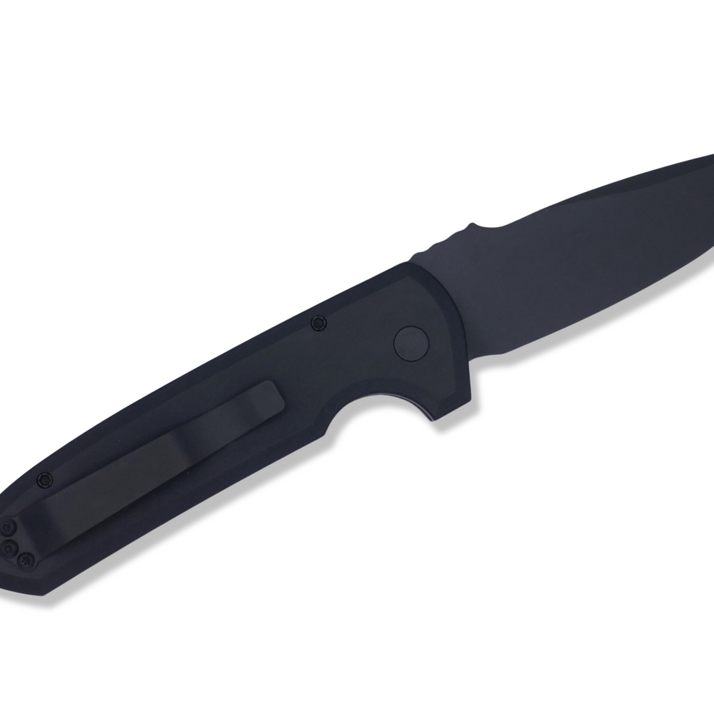 Rockeye Auto OPERATOR - Textured Black Handle / Black Hardware / Tritium Push Button / DLC Blade / Black Clip - Crimson Tactical