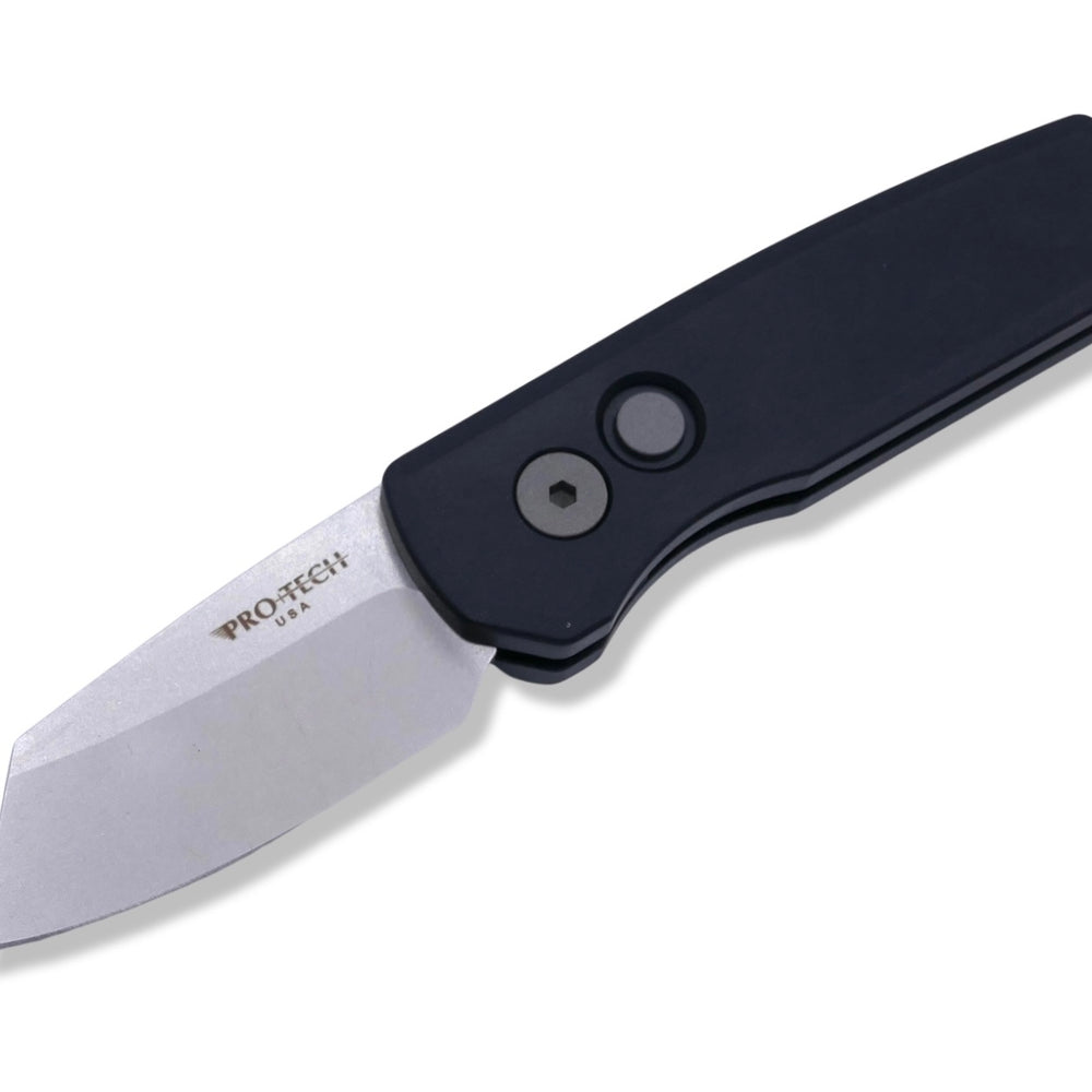 Runt 5 - Smooth Black Handle / Stonewash Magnacut / Reverse Tanto - Crimson Tactical