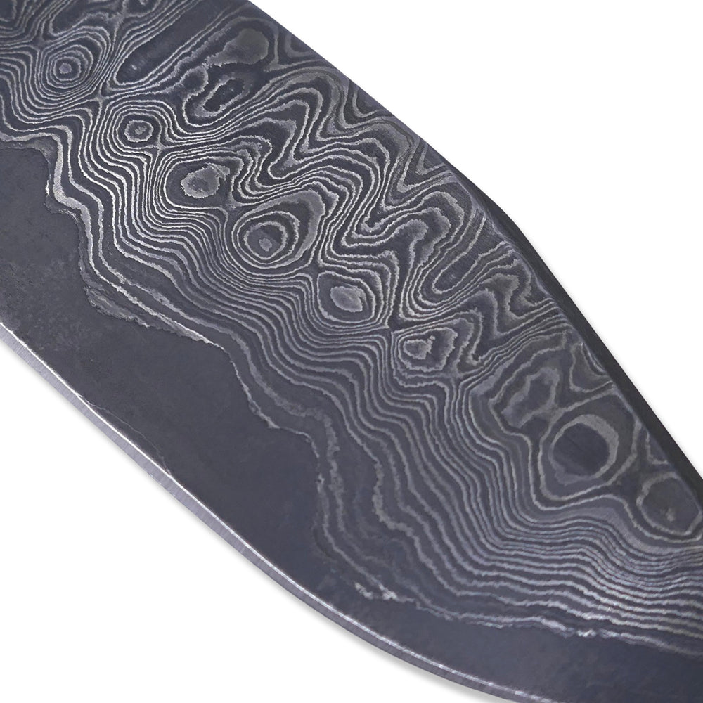 
                      
                        Slayer Damascus - Hollow Grind /  Ebony / Tru-Stone Inlay / White and Blue G-10 Inlay / Blue G-10 Liner
                      
                    