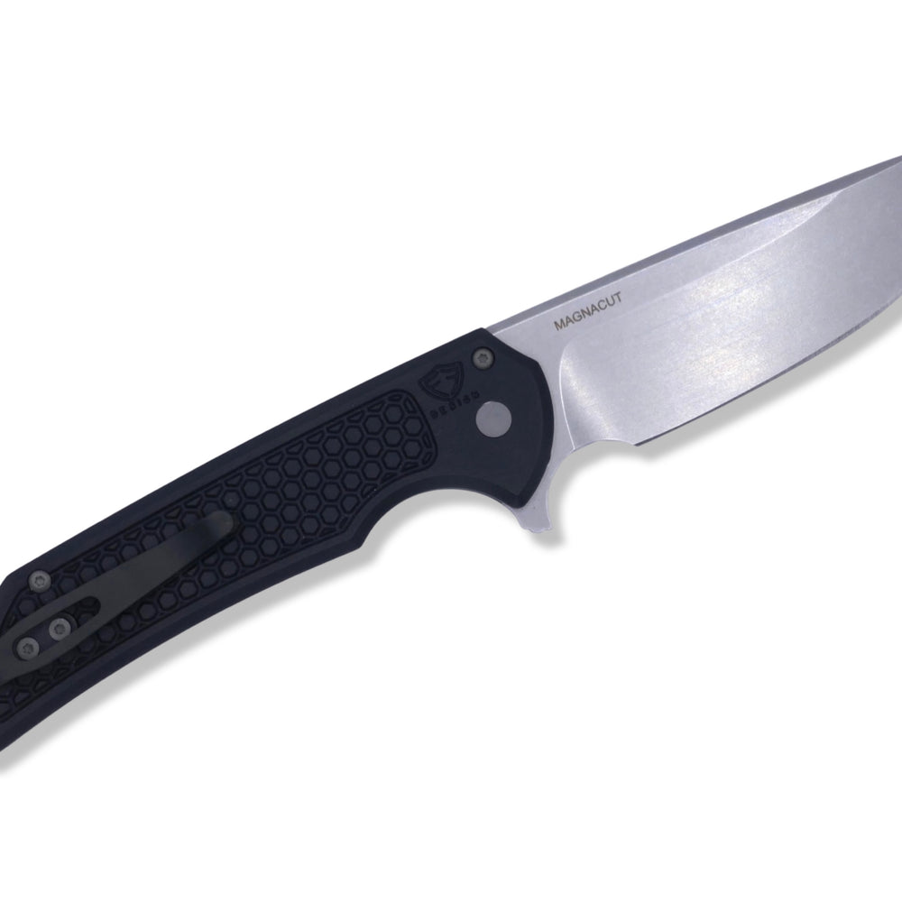 Mordax - Honeycomb Textured Black Handle / Stonewash Magnacut Blade - Crimson Tactical