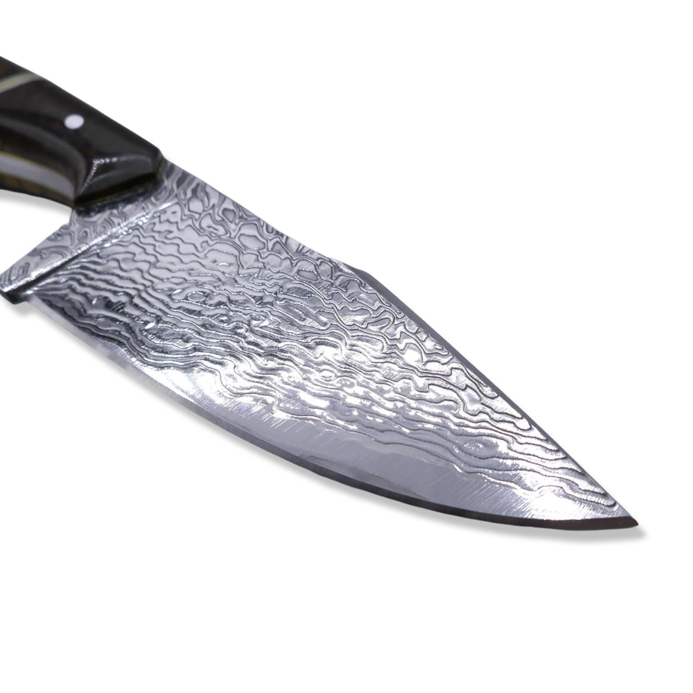 
                      
                        Reaper Custom - Polished Stainless Dragon Scale Pattern San Mai Damascus / Crocodile Sheath
                      
                    