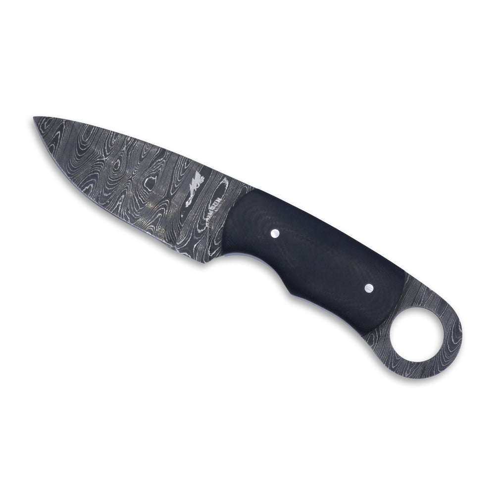 Honey Badger - Damascaus Fixed Blade / Black G-10 handle / Red Liner - Crimson Tactical