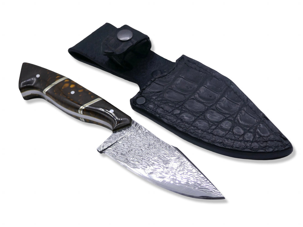 Reaper Custom - Polished Stainless Dragon Scale Pattern San Mai Damascus / Crocodile Sheath