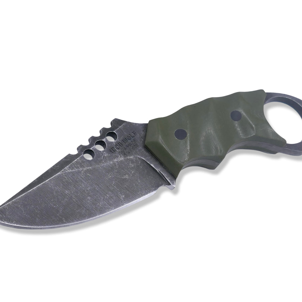 IRON WOLF - Dark Stonewash / OD Green G-10 / Carbon Fiber Pins