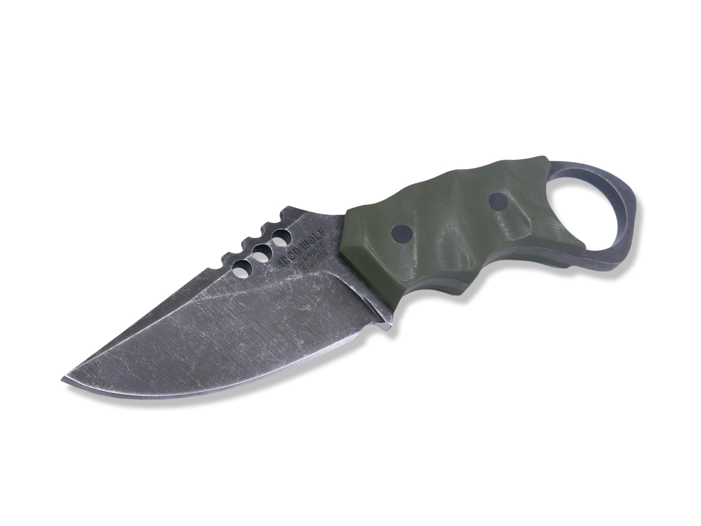 IRON WOLF - Dark Stonewash / OD Green G-10 / Carbon Fiber Pins