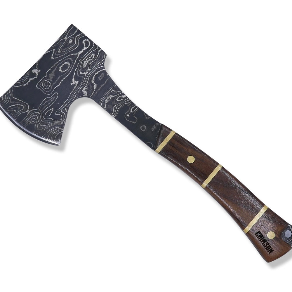 
                      
                        Damascus Axe - Walnut Handle W/ Brass Inlays - Chris Cole Design - Crimson Tactical
                      
                    