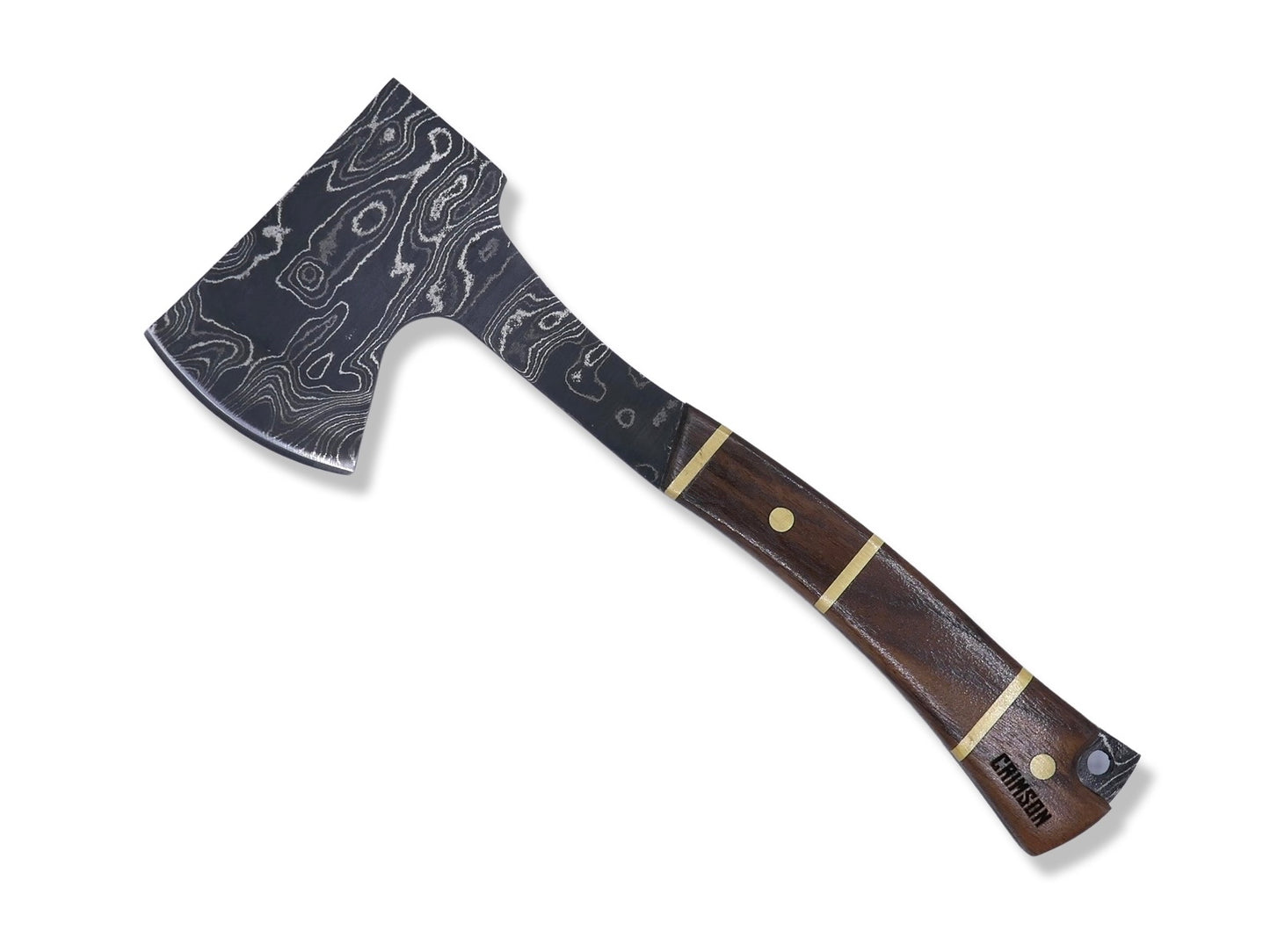 Damascus Axe - Walnut Handle W/ Brass Inlays - Chris Cole Design - Crimson Tactical