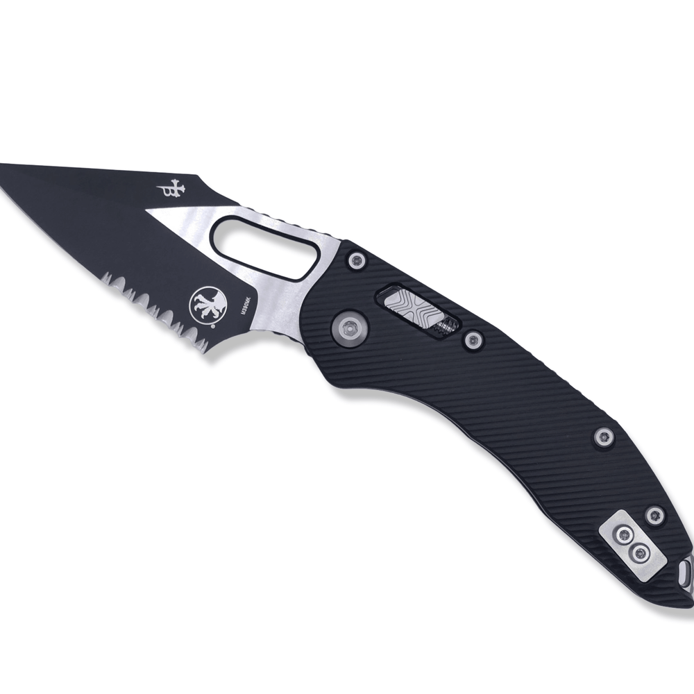 Stitch Ram-Lok - Fluted Black Aluminum Handle / Black Partial Serrated - Crimson Tactical