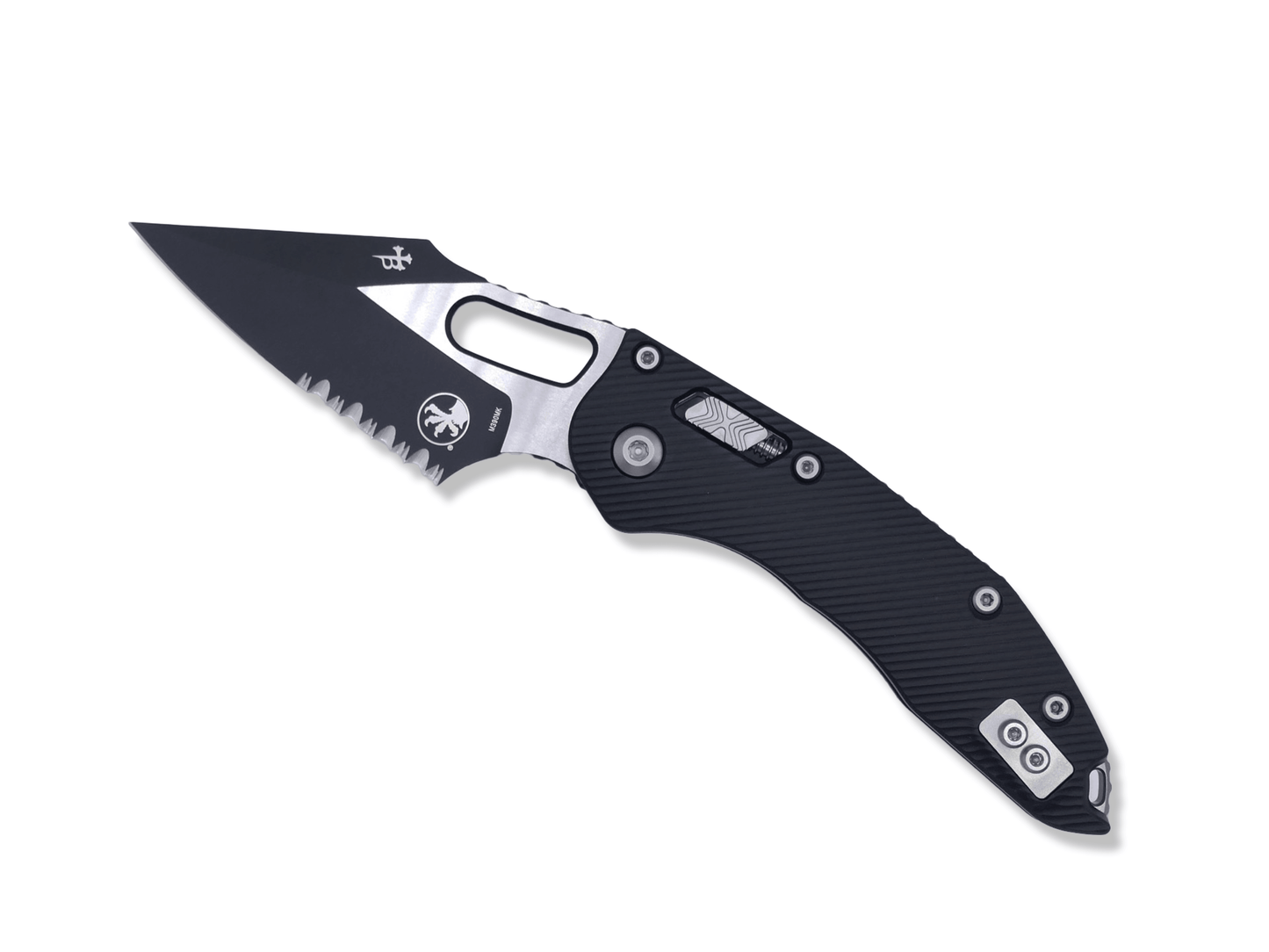 Stitch Ram-Lok - Fluted Black Aluminum Handle / Black Partial Serrated - Crimson Tactical