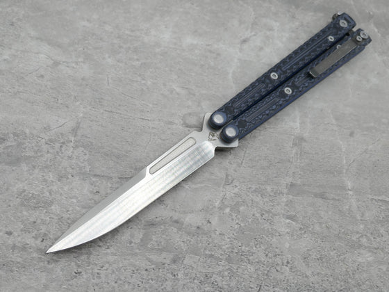 USED Maxace MidnightCat Obsidian-S Balisong Butterfly Knife Blue G-10 - Bowie Satin