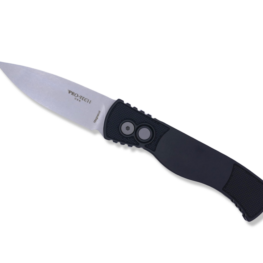 TR-2 - Black Handle W/ Textured Corners / Stonewash Magnacut / NEW Deep Carry Pocket Clip - Crimson Tactical