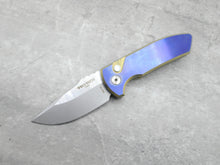  PRE-OWNED SBR Custom - 2 Tone Blue / Bronze / Titanium Handle with Orange Peel Finish / Pearl Button / Satin Hardware / S35VN Stonewash Blade