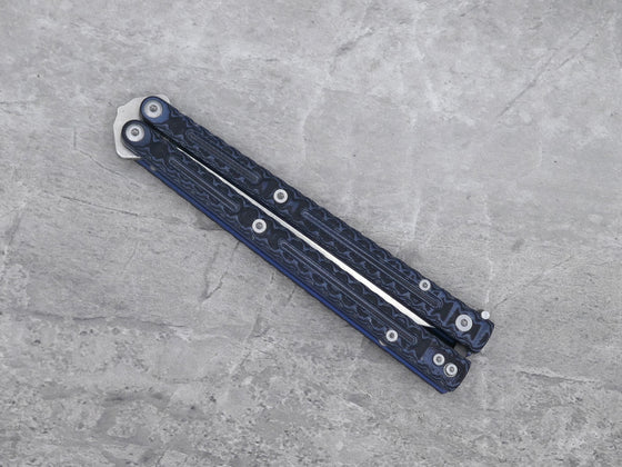 USED Maxace MidnightCat Obsidian-S Balisong Butterfly Knife Blue G-10 - Bowie Satin