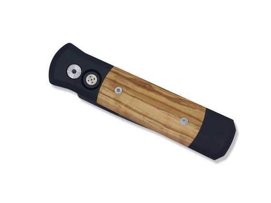 Godson - Black Handle / Olive Wood Inlays / Mosaic Pin Push Button / DLC Blade