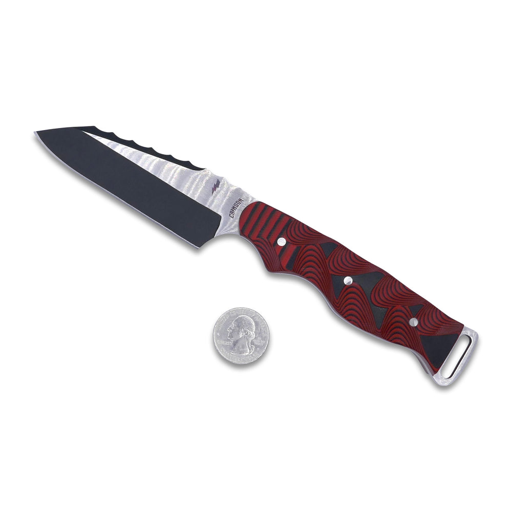 
                      
                        Crimson Tactical - Cobra - Magnacut Two Tone Black / Satin Blade - Red / Black Hypnotic G-10 Handle - Crimson Tactical
                      
                    