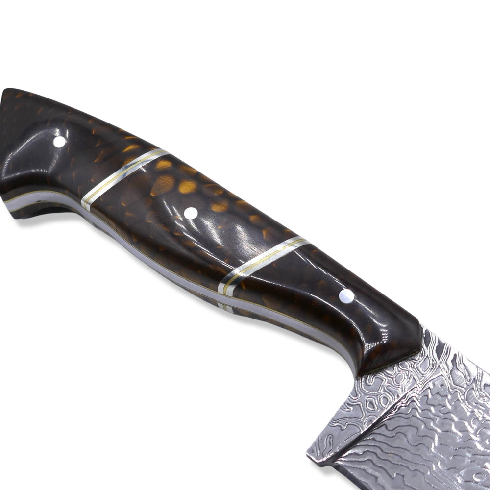 
                      
                        Reaper Custom - Polished Stainless Dragon Scale Pattern San Mai Damascus / Crocodile Sheath
                      
                    