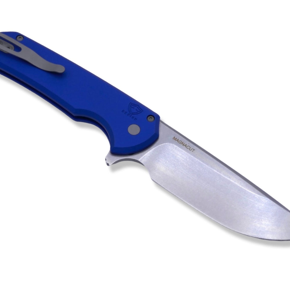 Mordax - Smooth Blue Handle / Stonewash Magnacut Blade - Crimson Tactical