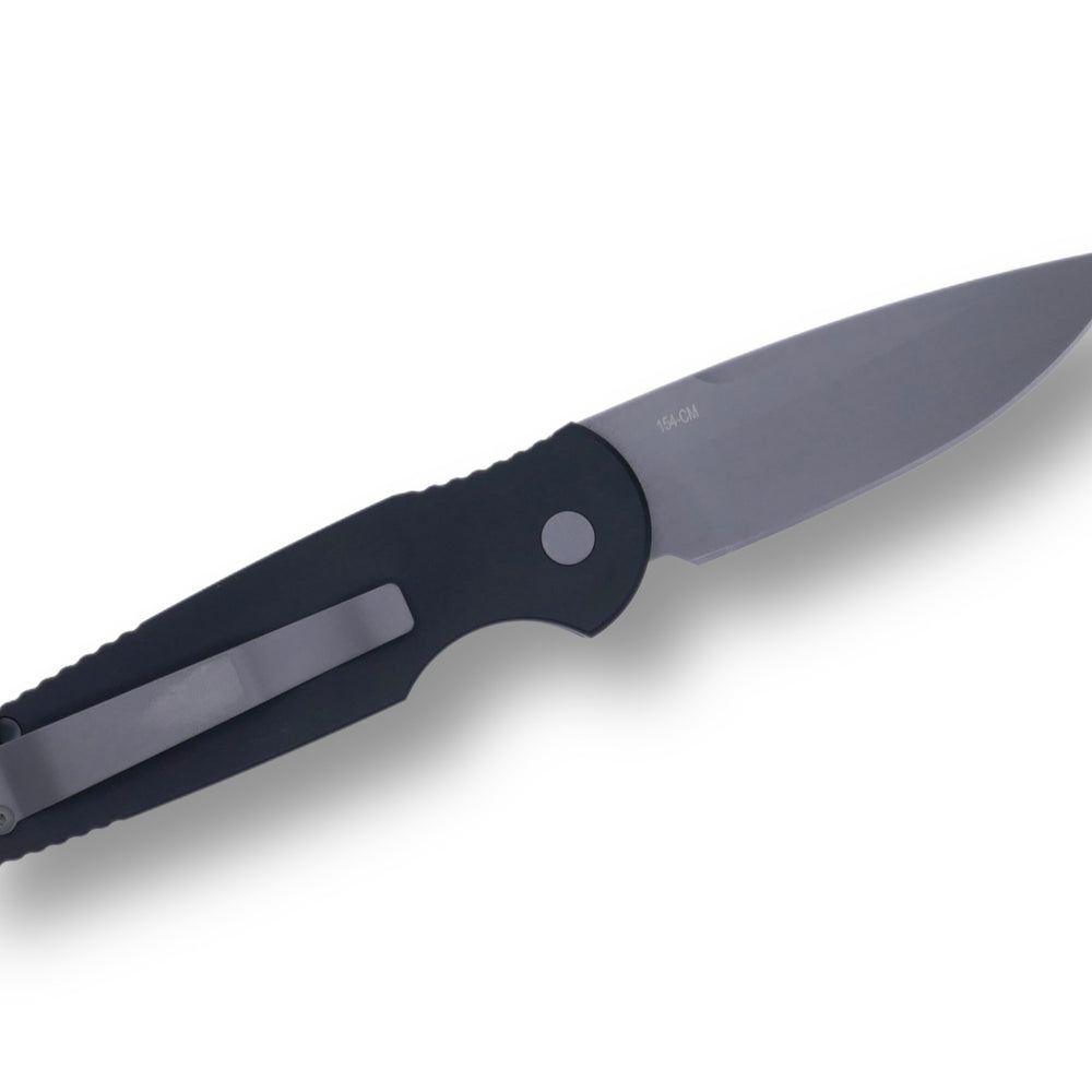 Tactical Response 3 - 3.5” Clip Point blade / Black Handle with Grooves / Bead Blasted 154CM - Crimson Tactical