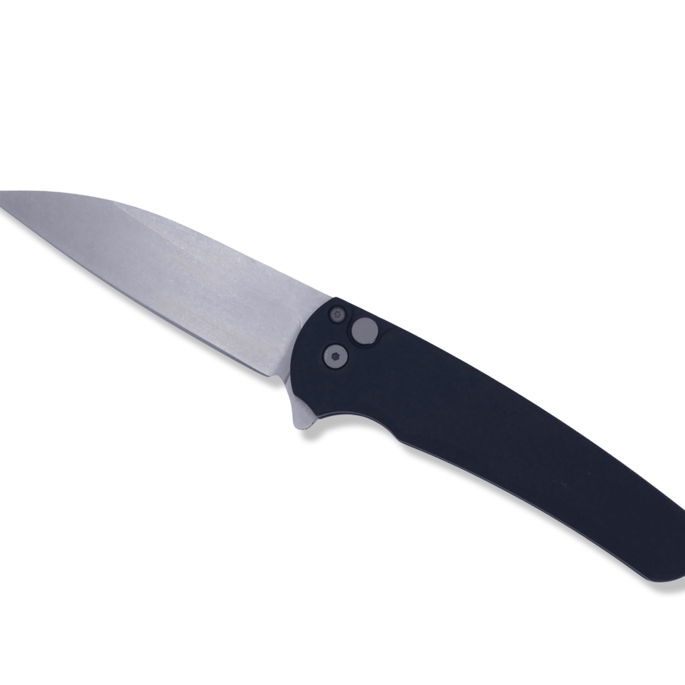 
                      
                        Malibu Flipper - Solid Black Aluminum, Magnacut Stonewash Wharncliffe - Crimson Tactical
                      
                    