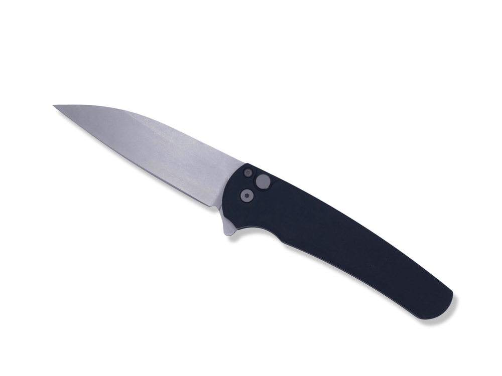 Malibu Flipper - Solid Black Aluminum, Magnacut Stonewash Wharncliffe - Crimson Tactical