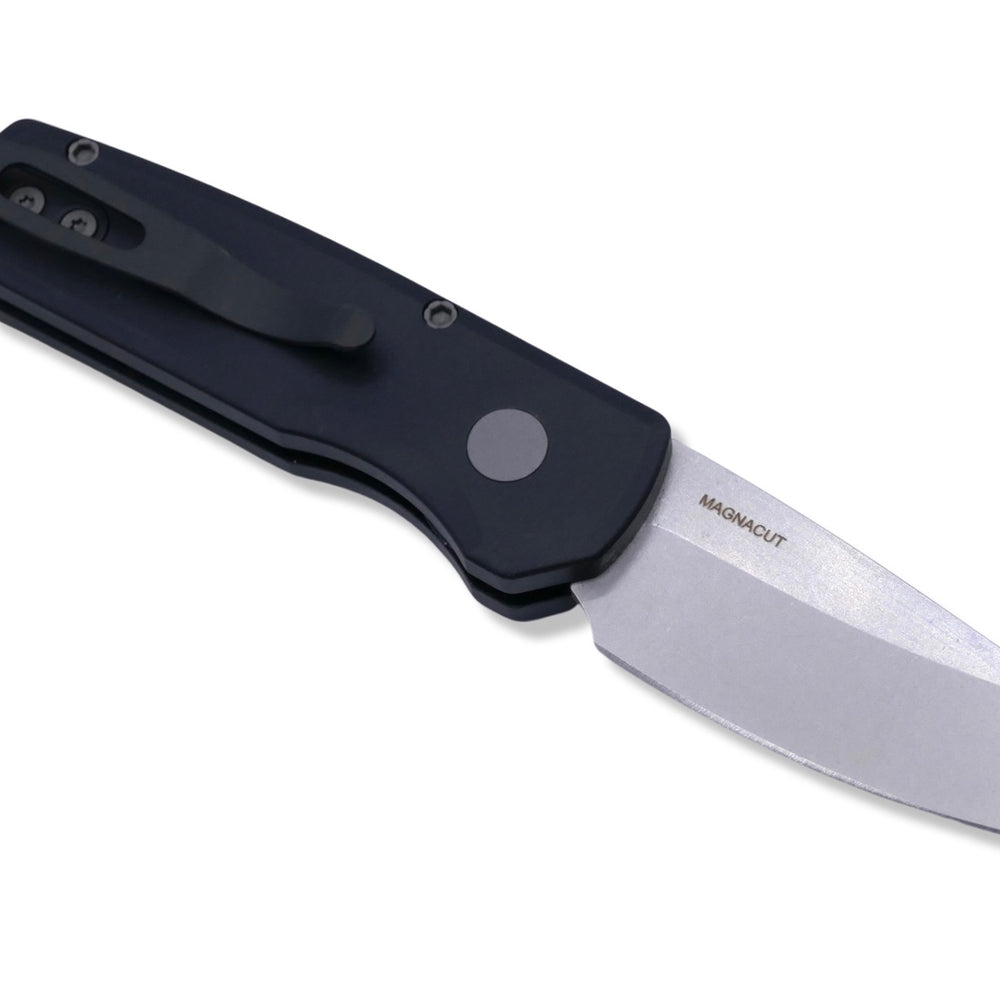 Runt 5 - Smooth Black Handle / Stonewash Magnacut / Reverse Tanto - Crimson Tactical