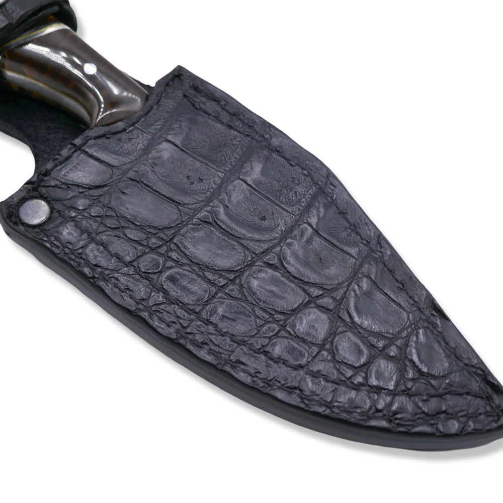 
                      
                        Reaper Custom - Polished Stainless Dragon Scale Pattern San Mai Damascus / Crocodile Sheath
                      
                    