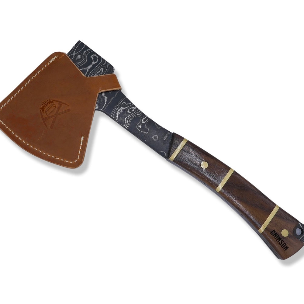 
                      
                        Damascus Axe - Walnut Handle W/ Brass Inlays - Chris Cole Design - Crimson Tactical
                      
                    