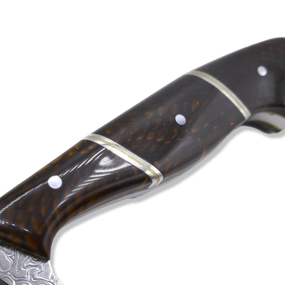 
                      
                        Reaper Custom - Polished Stainless Dragon Scale Pattern San Mai Damascus / Crocodile Sheath
                      
                    