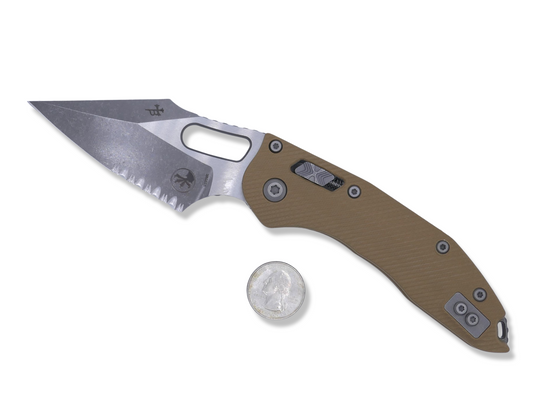 Stitch Ram-Lok - Fluted Tan G-10 Handle / Apocalyptic Partial Serrated