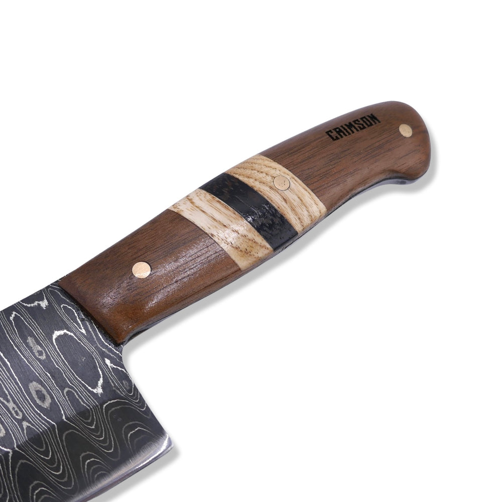 
                      
                        Damascus Kitchen Knife - Walnut / White Oak / Wenge / Brass Handle - Chris Cole Design - Crimson Tactical
                      
                    