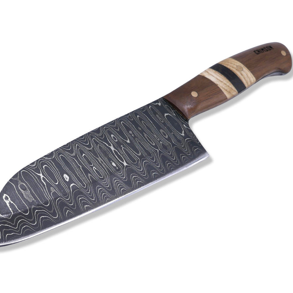 
                      
                        Damascus Kitchen Knife - Walnut / White Oak / Wenge / Brass Handle - Chris Cole Design - Crimson Tactical
                      
                    