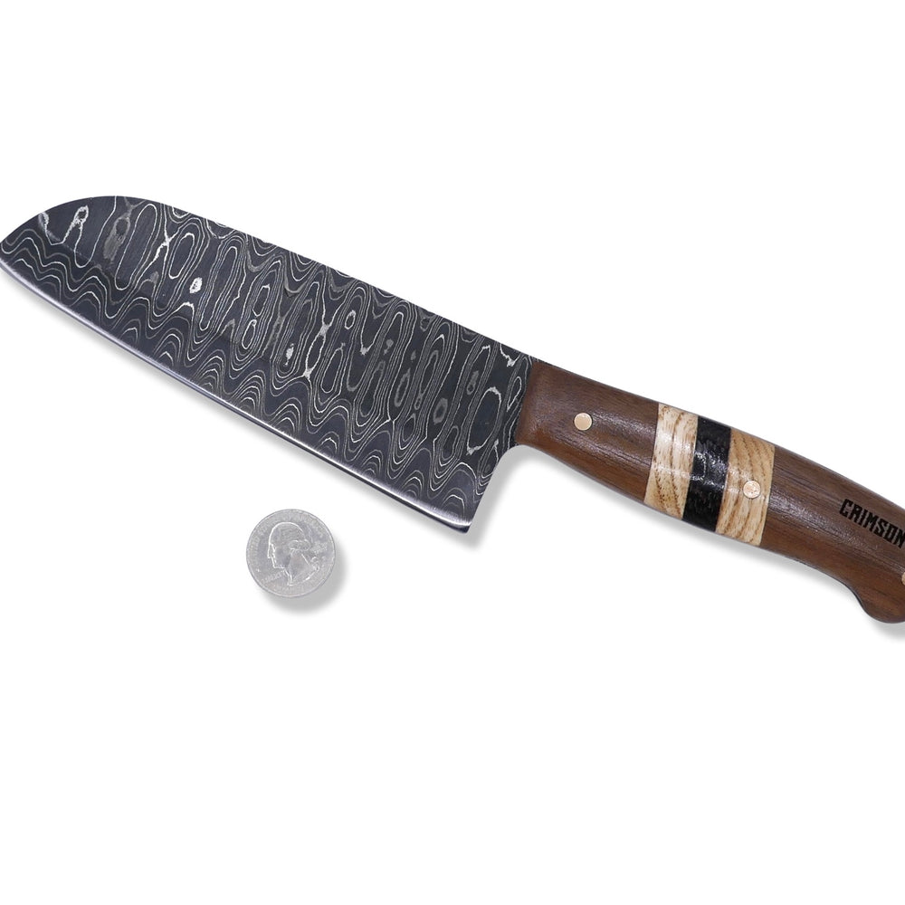 
                      
                        Damascus Kitchen Knife - Walnut / White Oak / Wenge / Brass Handle - Chris Cole Design - Crimson Tactical
                      
                    