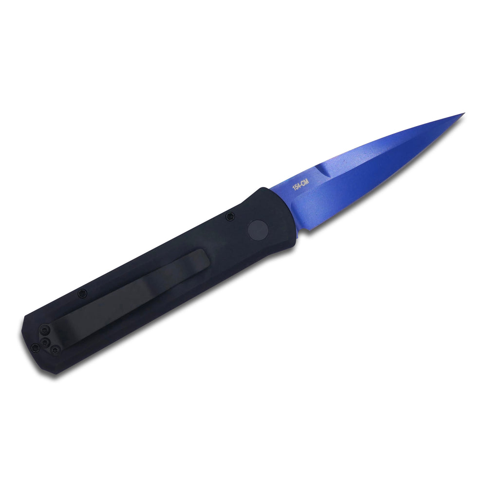 Godson - Black Handle / Sapphire Blue Blade / Abalone Button - Crimson Tactical