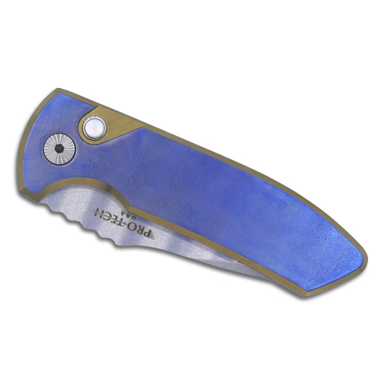 SBR Custom - 2 Tone Blue / Bronze / Titanium Handle with Orange Peel Finish / Pearl Button / Satin Hardware / S35VN Stonewash Blade