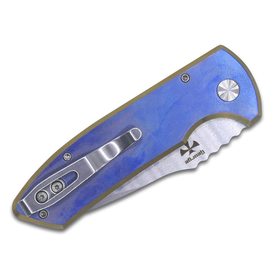 SBR Custom - 2 Tone Blue / Bronze / Titanium Handle with Orange Peel Finish / Pearl Button / Satin Hardware / S35VN Stonewash Blade