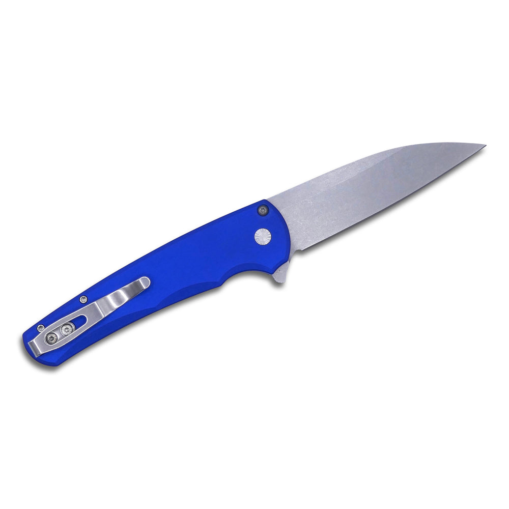 
                      
                        Malibu Flipper - Solid Blue Aluminum, Magnacut Stonewash Wharncliffe - Crimson Tactical
                      
                    