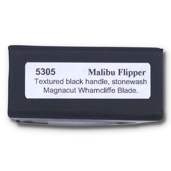 Malibu Flipper - Textured Black Handle / Magnacut Stonewash Wharncliffe