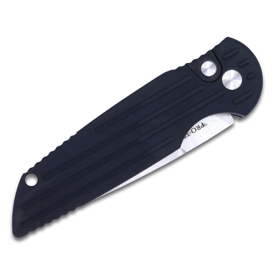 Tactical Response 3 Left Handed - 3.5” Clip Point blade / Black Handle with Grooves / Stonewash