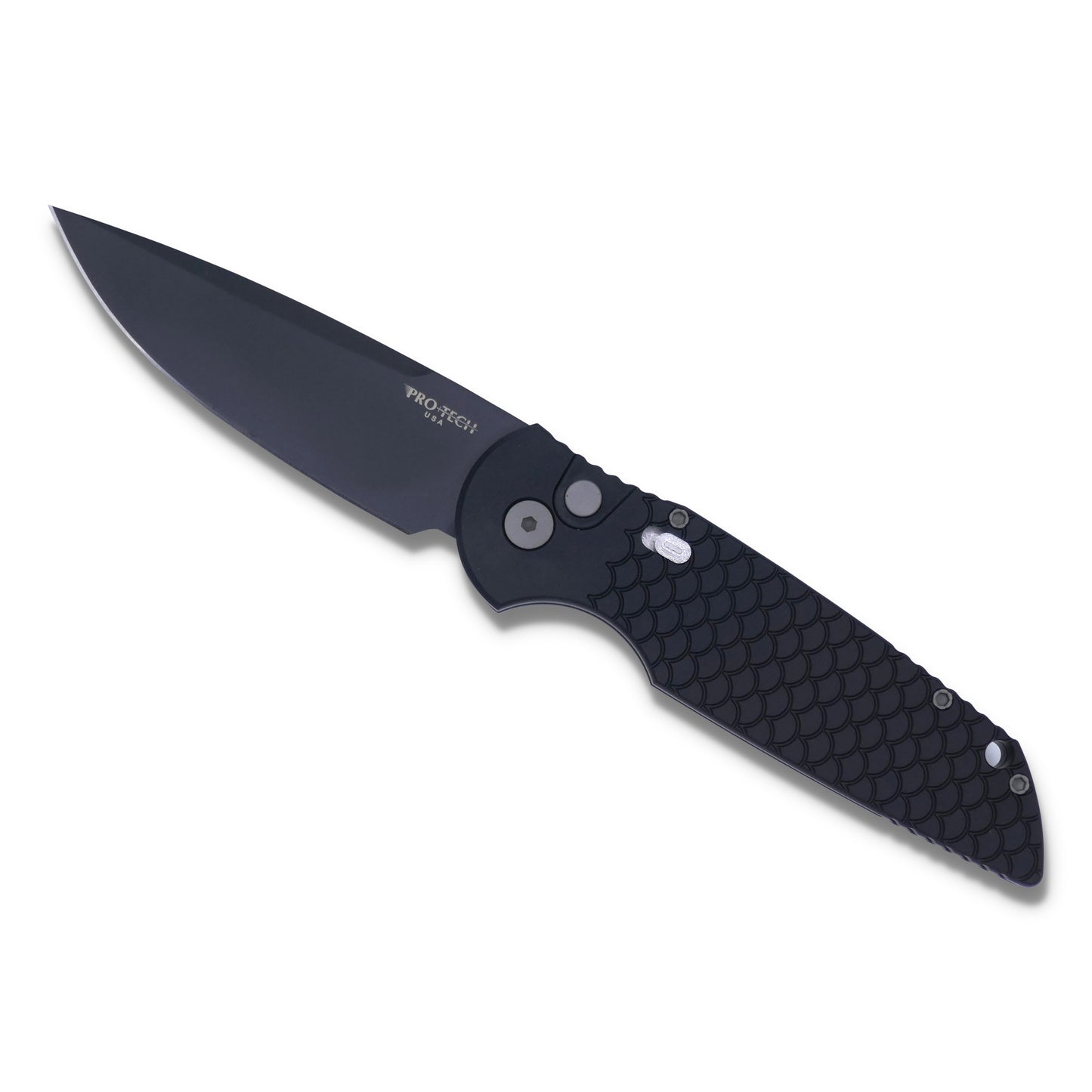 Tactical Response 3 - 3.5” Clip Point Blade / Black Handle with “ Fish Scale “ Engraved Frame / Black Blade - Crimson Tactical