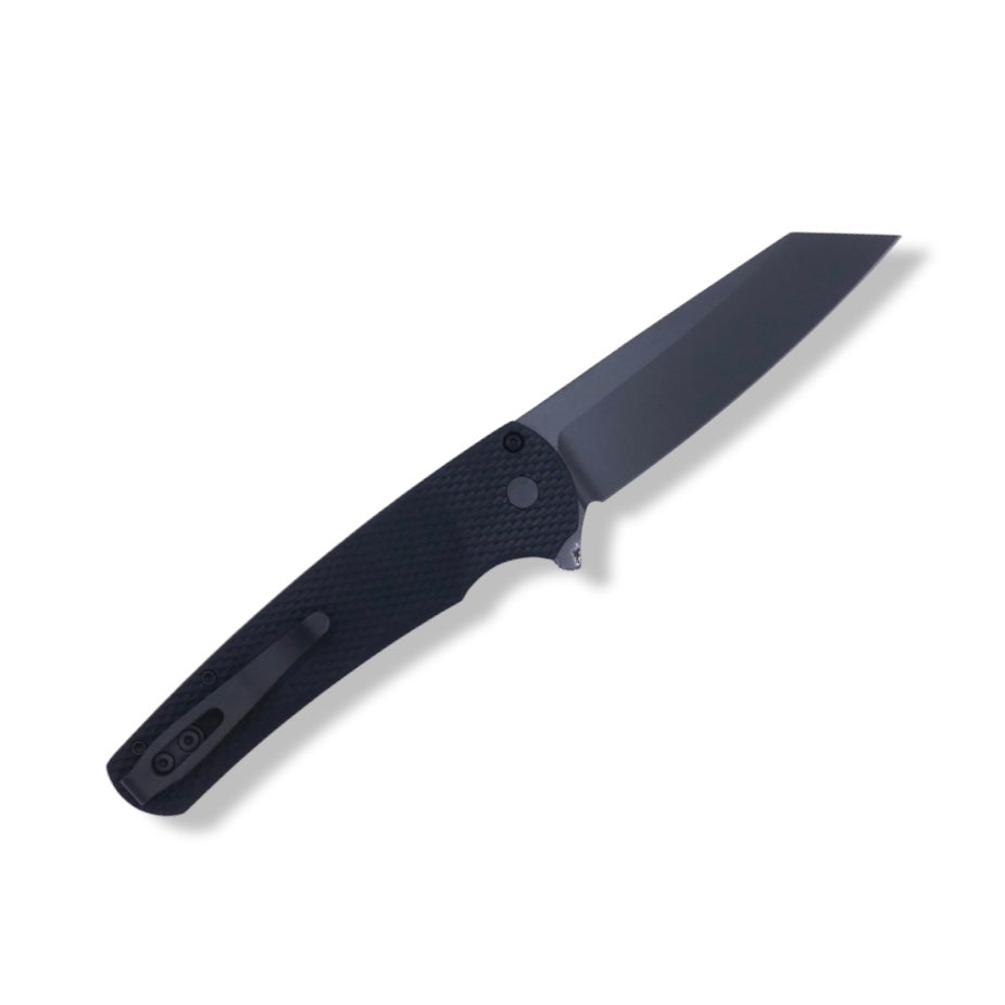 
                      
                        Malibu Flipper - Textured Black Handle / DLC Black 20CV Reverse Tanto / Blasted Hardware + Clip - Crimson Tactical
                      
                    