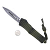 Frag Off Series Combat Troodon AUTO OTF Knife 3.75" Apocalyptic Serrated Double Edge Dagger Blade, Grenade Green Aluminum Handle with Bead